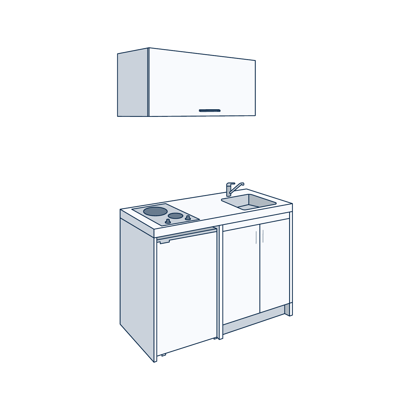Installation kitchenette 120 x 60 + meuble haut